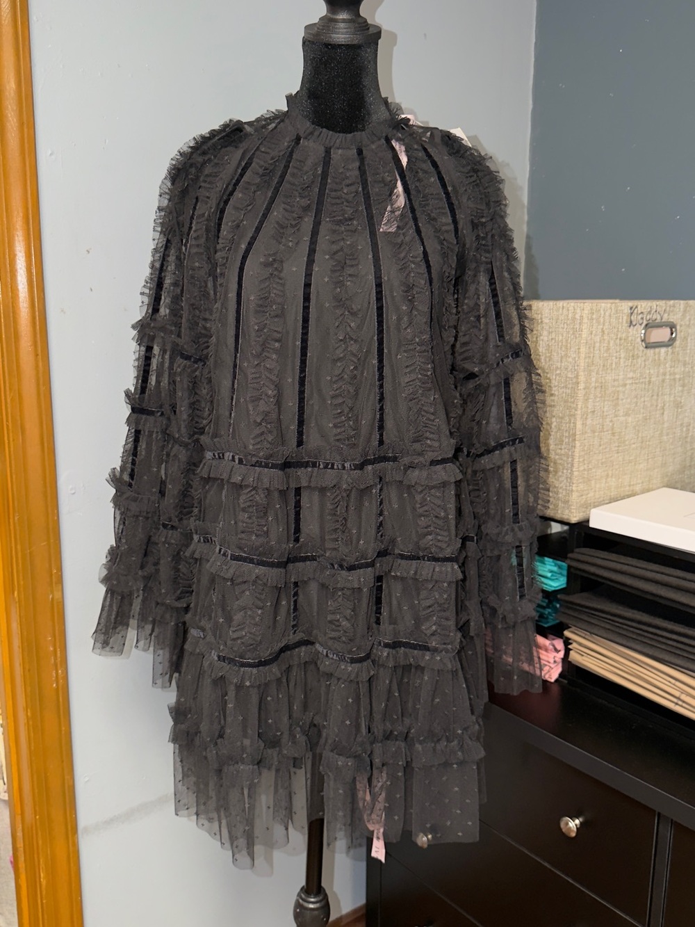 Mac Duggal Black Sheer Tiered Lace Mini Dress - Picture 2 of 7